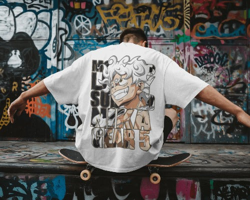 One Piece Gear 5 T-Shirt – Luffy Sun God Nika Oversized White Tee | Anime Streetwear